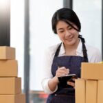 Portrait, entrepreneur, young Asian woman, freelance business, sme business, online shopping