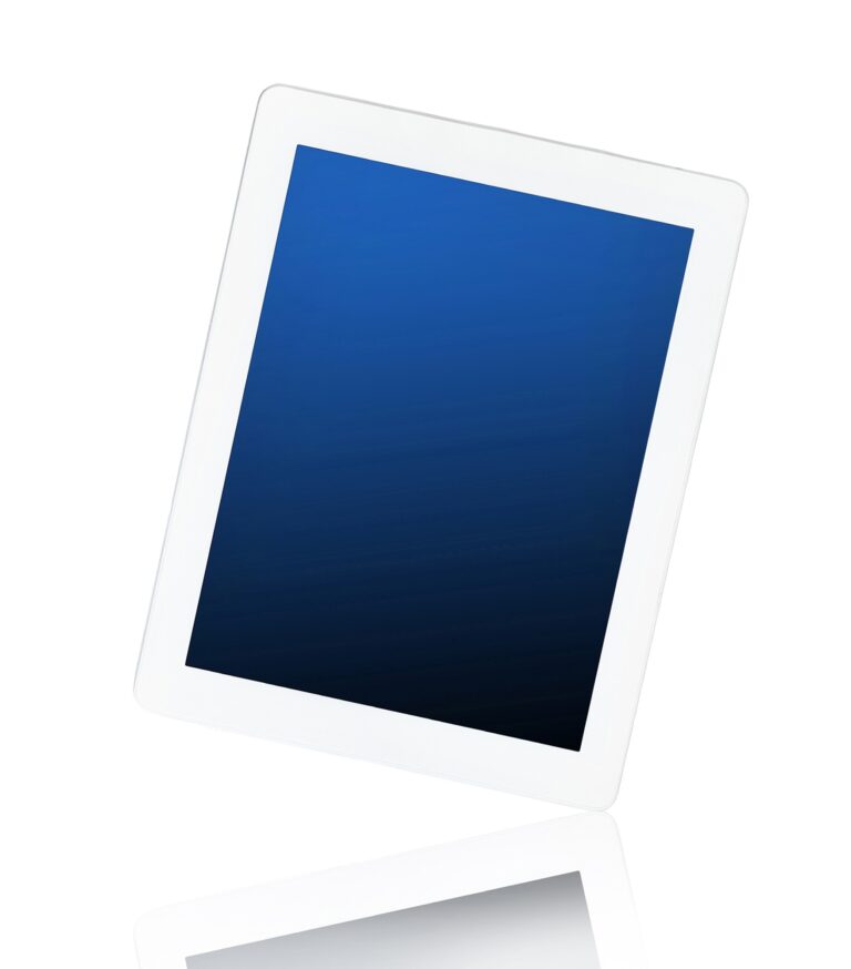 Tablet with blue screen