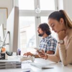 Editors working in office