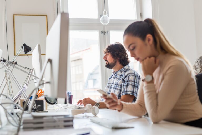 Editors working in office