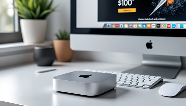 découvrez le mac mini m4 d'apple, un concentré de puissance compacte idéal pour tous vos besoins informatiques. profitez dès maintenant d'une remise de 100 $ sur amazon pour ce mini-ordinateur performant et élégant.