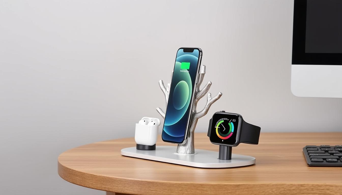 découvrez l’arbre de charge sans fil, l’accessoire ultime pour les fans d’apple. rechargez simultanément votre iphone, apple watch et airpods avec style et efficacité. un design élégant, une performance de pointe : la sainte trinité pour tous les passionnés apple !