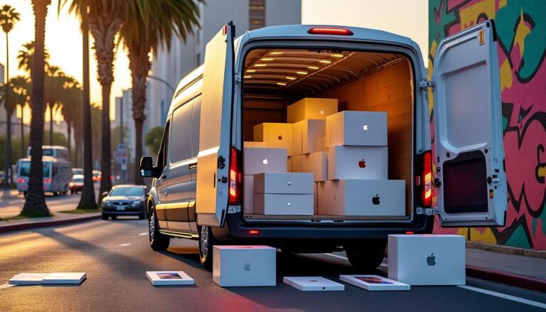 Un fourgon de marchandises volé, rempli de produits Apple d’une valeur de 200 000 dollars, découvert à Los Angeles après avoir été dérobé en Arizona un fourgon contenant pour 200 000 dollars de produits apple, volé en arizona, a été retrouvé à los angeles. découvrez comment les autorités ont localisé le véhicule chargé de marchandises de grande valeur.