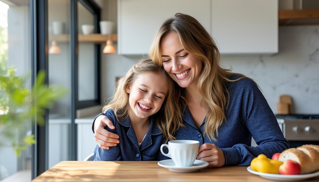 découvrez gwyneth paltrow et sa fille apple martin en pyjamas assortis lors d'un petit-déjeuner convivial entre amis, un moment de complicité familiale.
