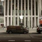 Front view of the iconic glass cube Apple Store on Fifth Avenue, NYC.