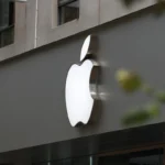 Modern Apple store pickup counter featuring a sleek wooden interior design