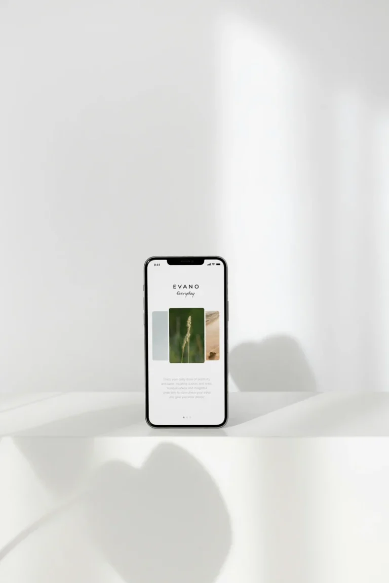 A sleek smartphone displaying artwork in a minimalist setting, perfect for tech and design themes.