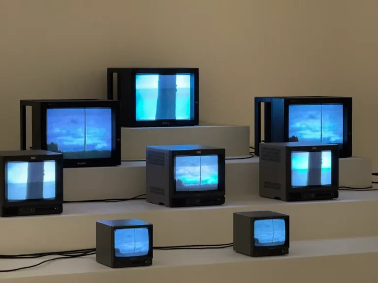 Paramount+ à 2,99 $ pendant 2 mois : fin le 2 décembre Artistic arrangement of vintage TVs displaying static and blue screens in a minimalist setting.